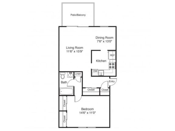 Taymil Woodruff Court 1 Bedroom 1 Bathroom Floor Plan